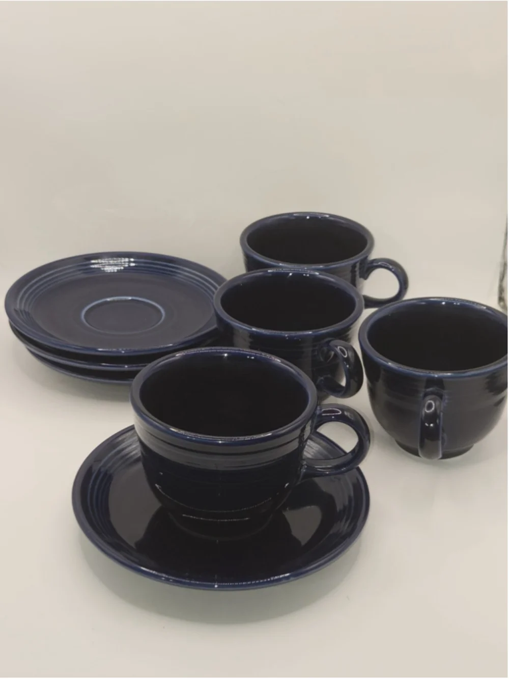 Vintage 4-Piece Fiesta Cobalt Blue Cup & Saucer Set USA Homer Laughlin